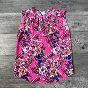 J.‎ Crew Bright Pink Floral Sleeveless V-Neck Blouse - Size 0